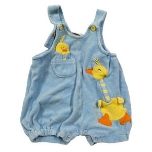 Vintage Y2K Le Top Baby Blue Terry Cloth Duck Overalls Bubble Romper 0-3 m